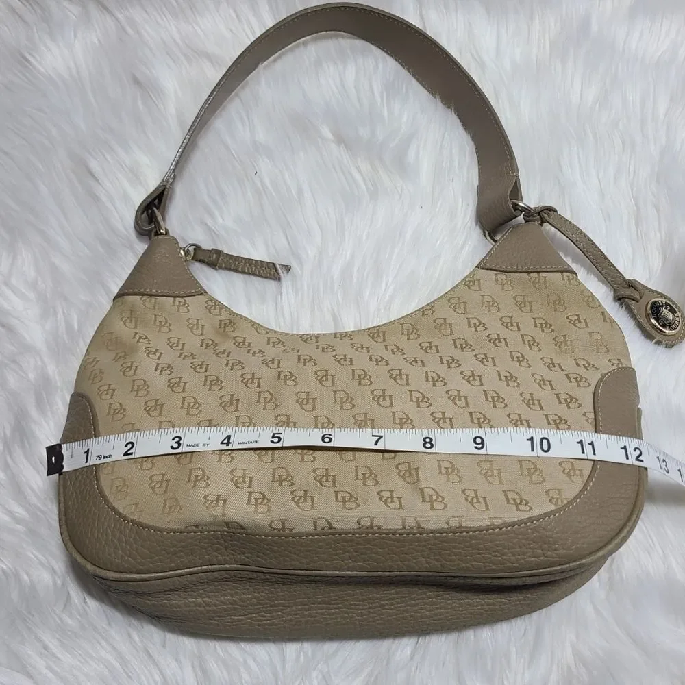 Vintage Dooney & Bourke Monogram Canvas Leather Hobo Shoulder Bag